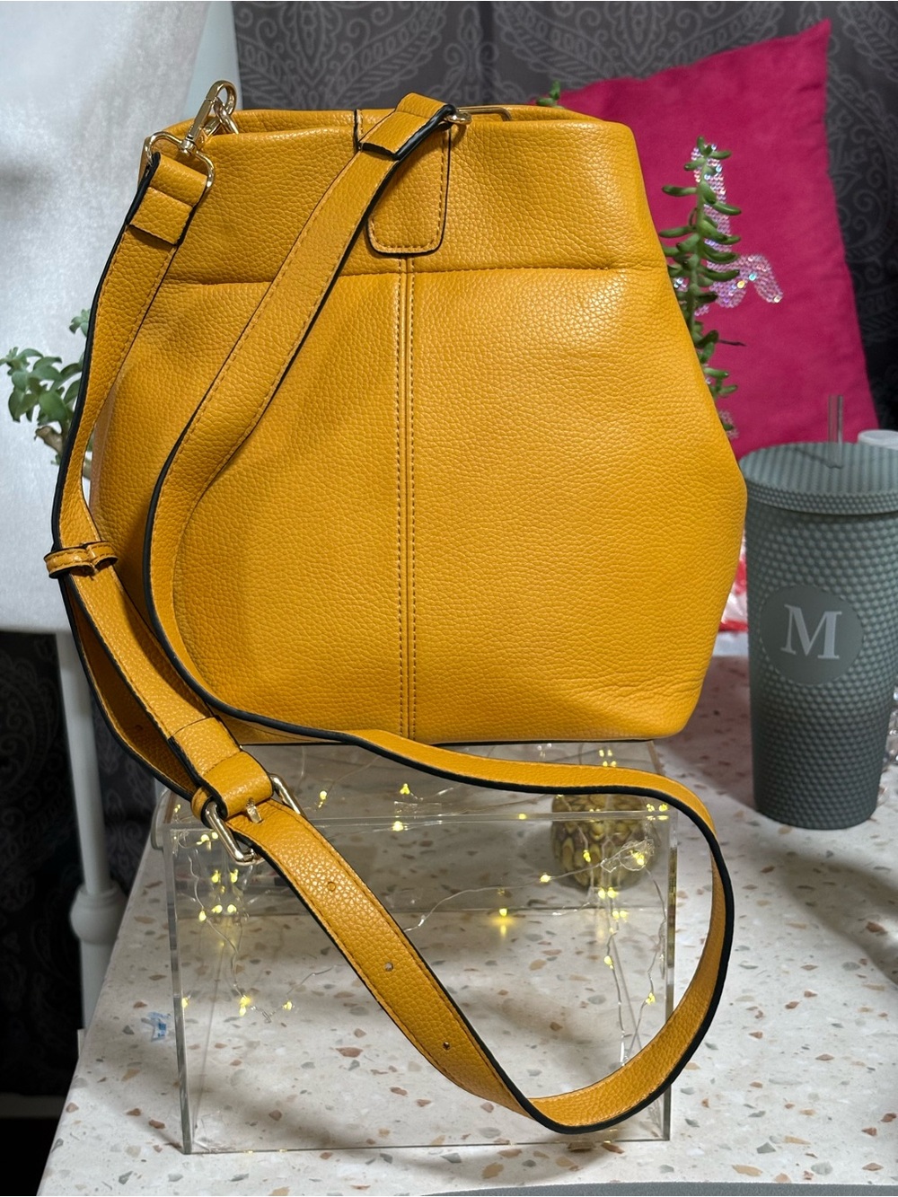 Joy Susan Pebbled Mustard Vegan Leather Classic Hobo Tote